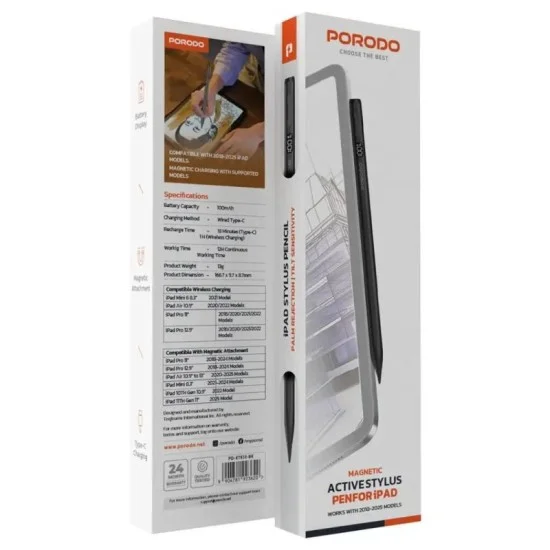 Porodo Magnetic Active Stylus Pen For Ipad - Black